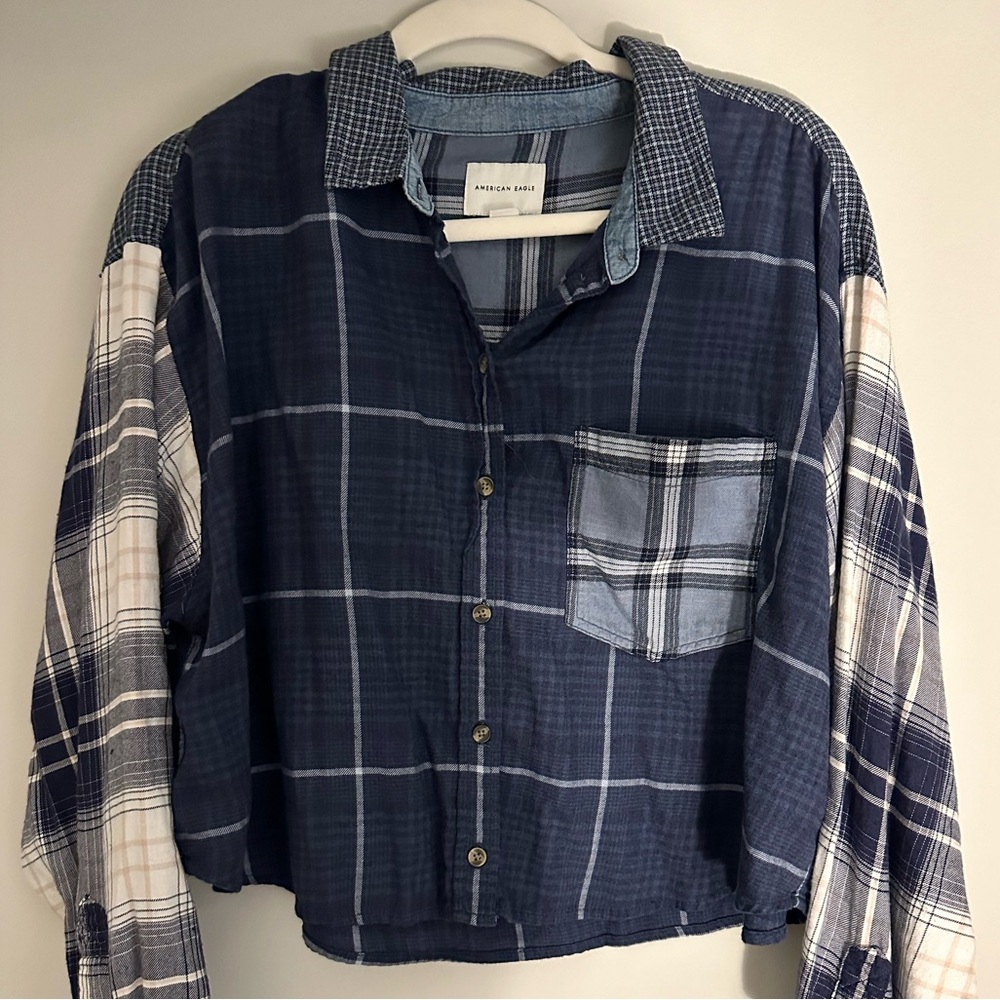 American Eagle Patchwork Cropped Flannel